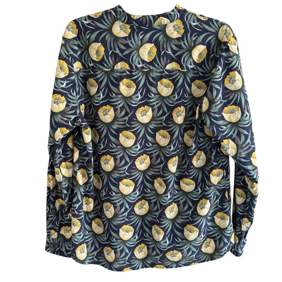 Floral Linen Blend Popover Blouse Size XL Roll Tab Sleeve Casual - Picture 9 of 16